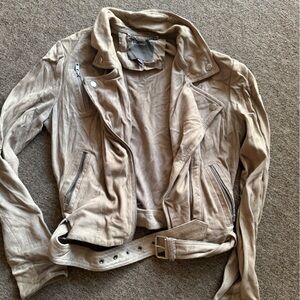 Muubaa Beige Suede Biker Jacket